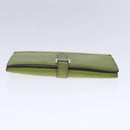 HERMES bean Soufflé Wallet Leather Green Silver Auth bs18706-5