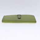 HERMES bean Soufflé Wallet Leather Green Silver Auth bs18706-6
