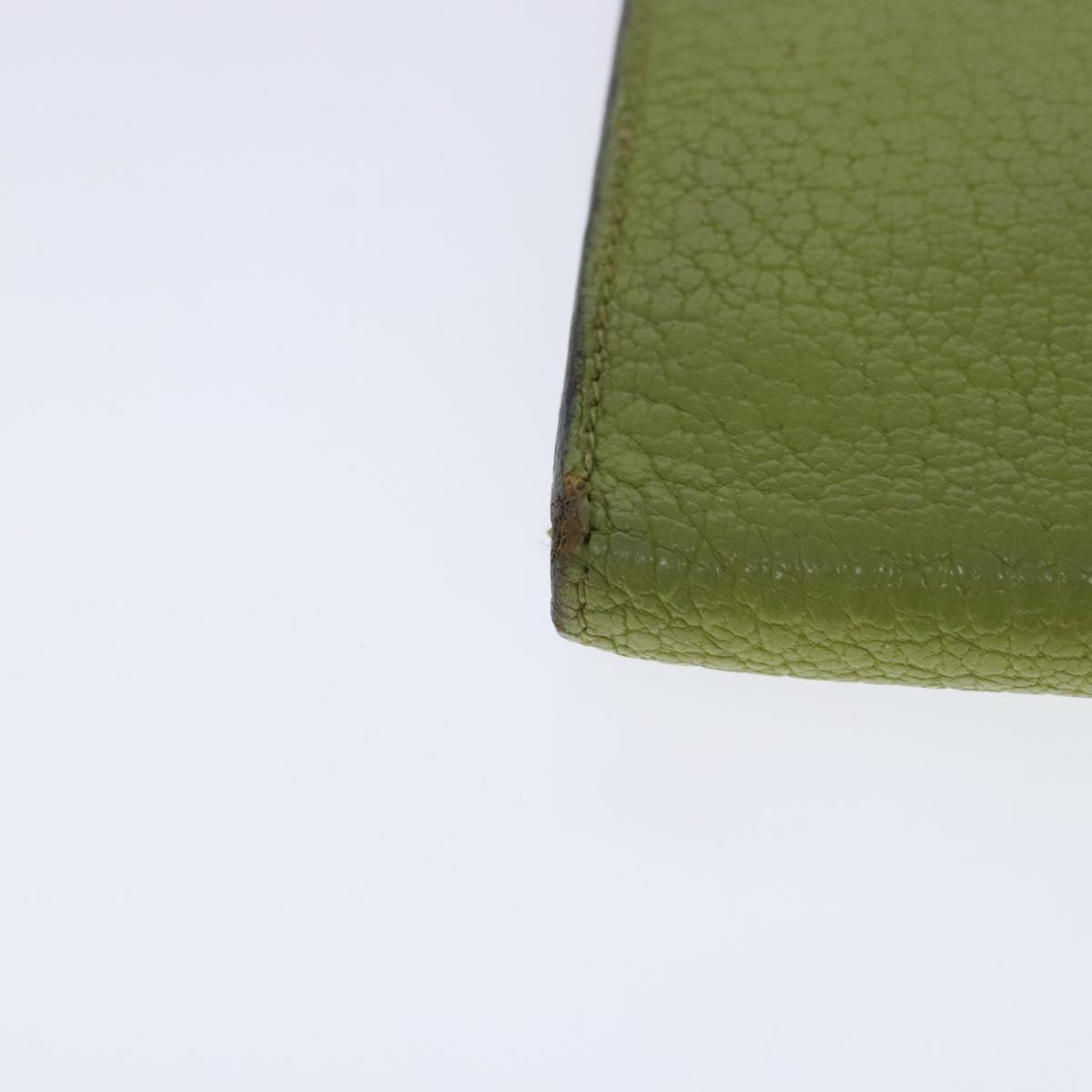 HERMES bean Soufflé Wallet Leather Green Silver Auth bs18706