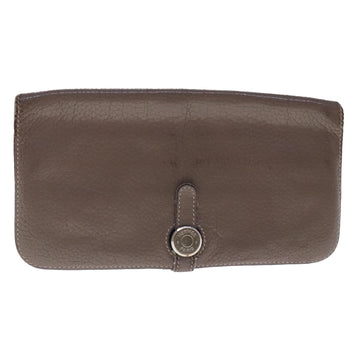 HERMES Dogon Long Long Wallet Leather Brown Auth bs18715