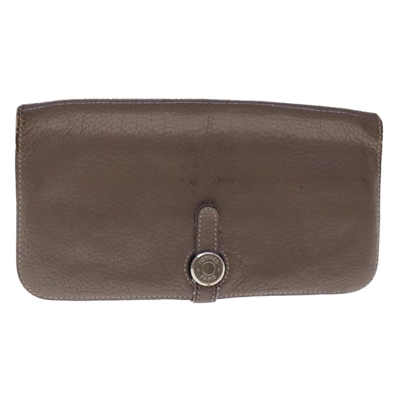 HERMES Dogon Long Long Wallet Leather Brown Auth bs18715