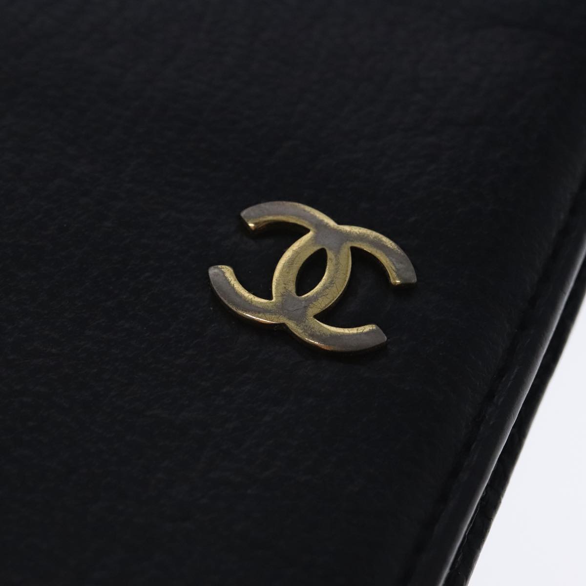 CHANEL COCO Mark Wallet Leather Black Gold CC Auth bs18721