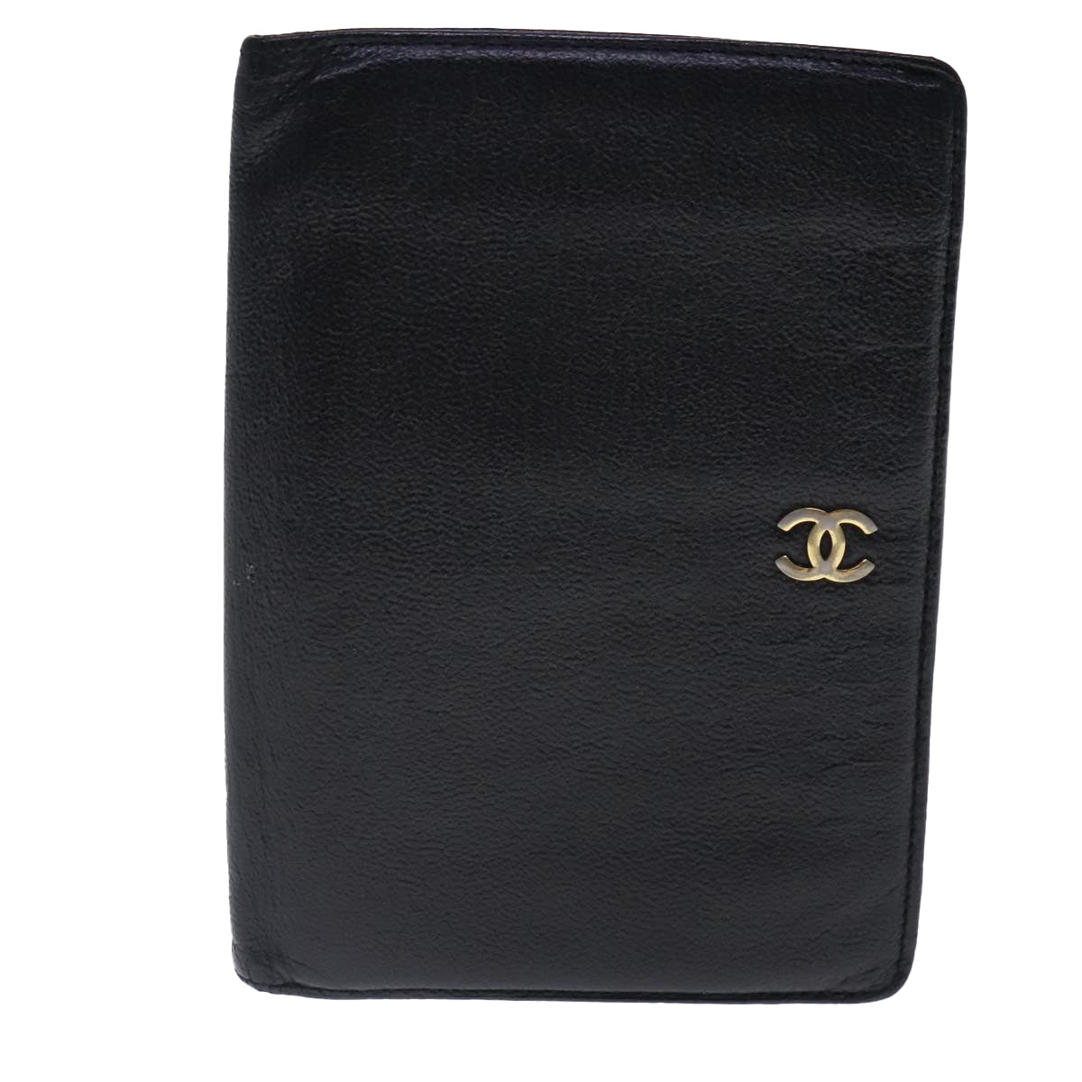 CHANEL COCO Mark Wallet Leather Black Gold CC Auth bs18721 - 0