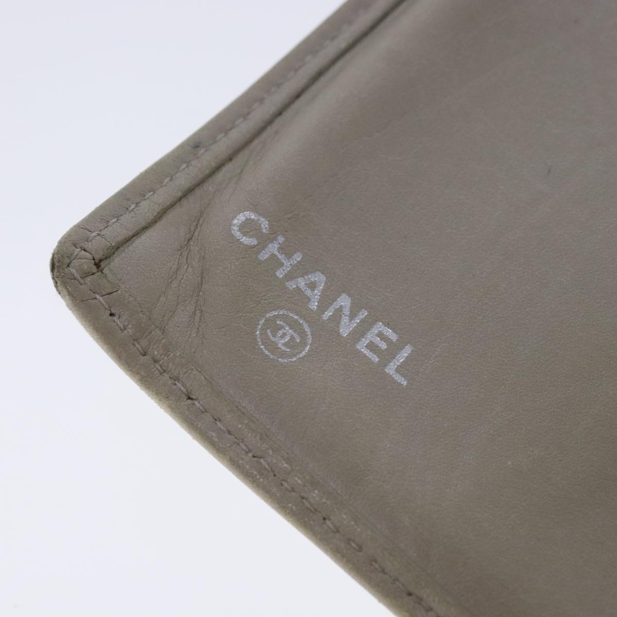 CHANEL Cambon Line Long Wallet Leather Beige Silver CC Auth bs18722