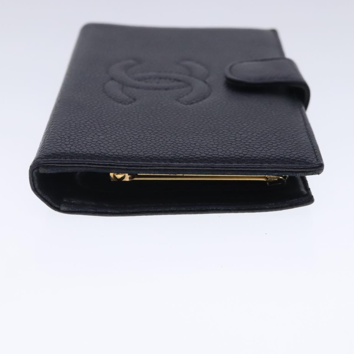 CHANEL Long Wallet Caviar Skin Black Gold CC Auth bs18723