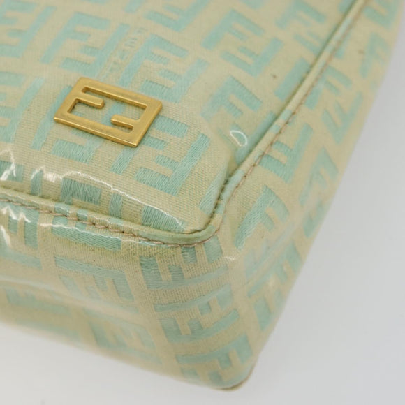 FENDI Zucchino Canvas Handtas Blauw Beige goud Auth bs18730