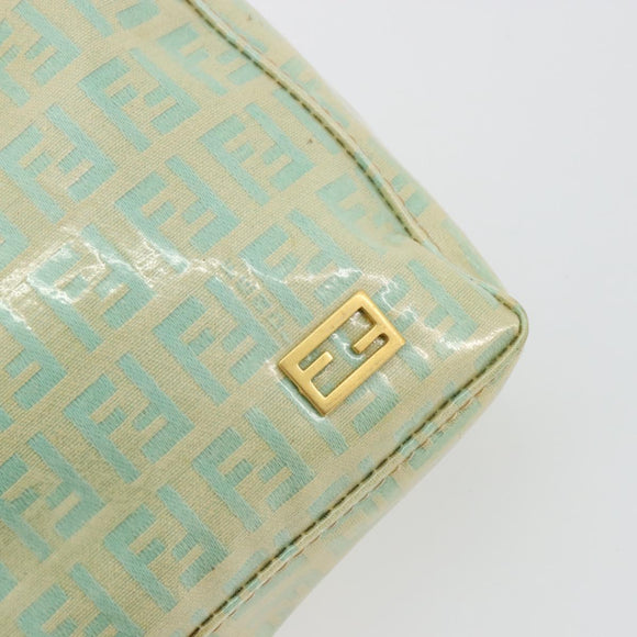 FENDI Zucchino Canvas Handtas Blauw Beige goud Auth bs18730