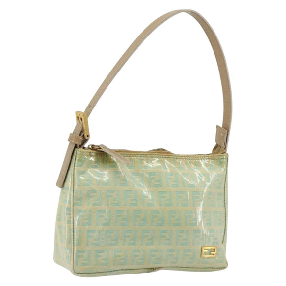 FENDI Zucchino Canvas Handtas Blauw Beige goud Auth bs18730