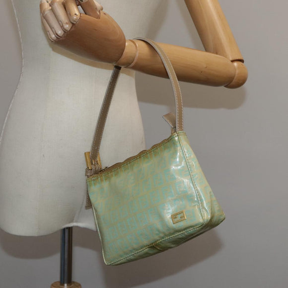 FENDI Zucchino Canvas Handtas Blauw Beige goud Auth bs18730