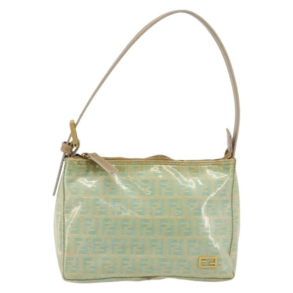 FENDI Zucchino Canvas Handtas Blauw Beige goud Auth bs18730