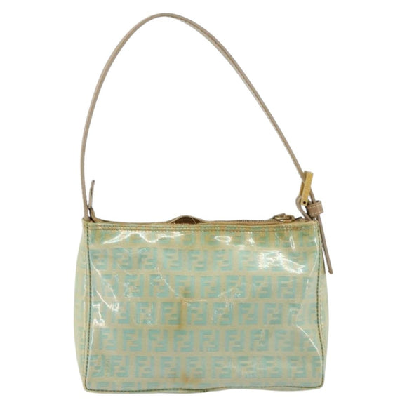 FENDI Zucchino Canvas Handtas Blauw Beige goud Auth bs18730