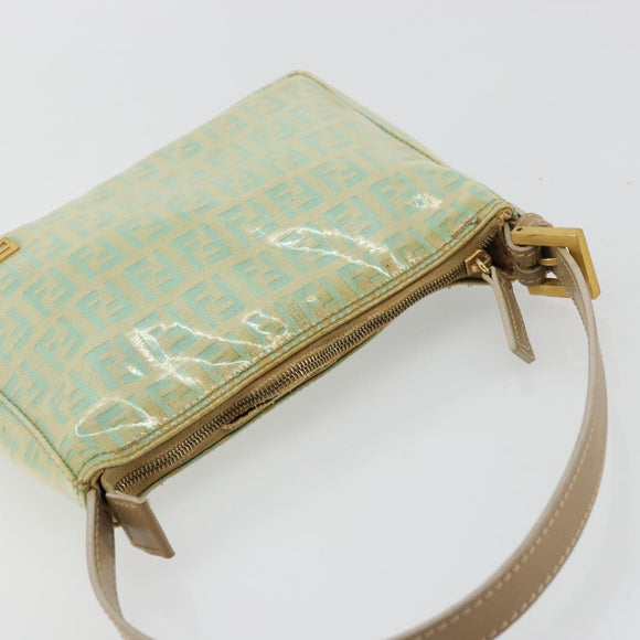 FENDI Zucchino Canvas Handtas Blauw Beige goud Auth bs18730