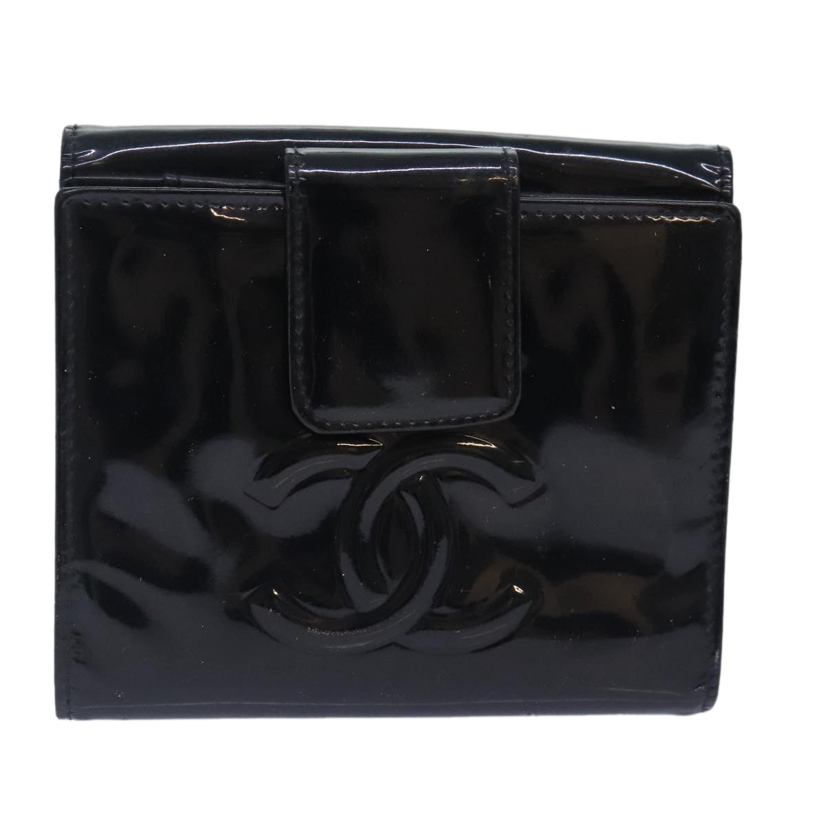 CHANEL Camelia Wallet Enamel Black Silver CC Auth bs18750 - 0