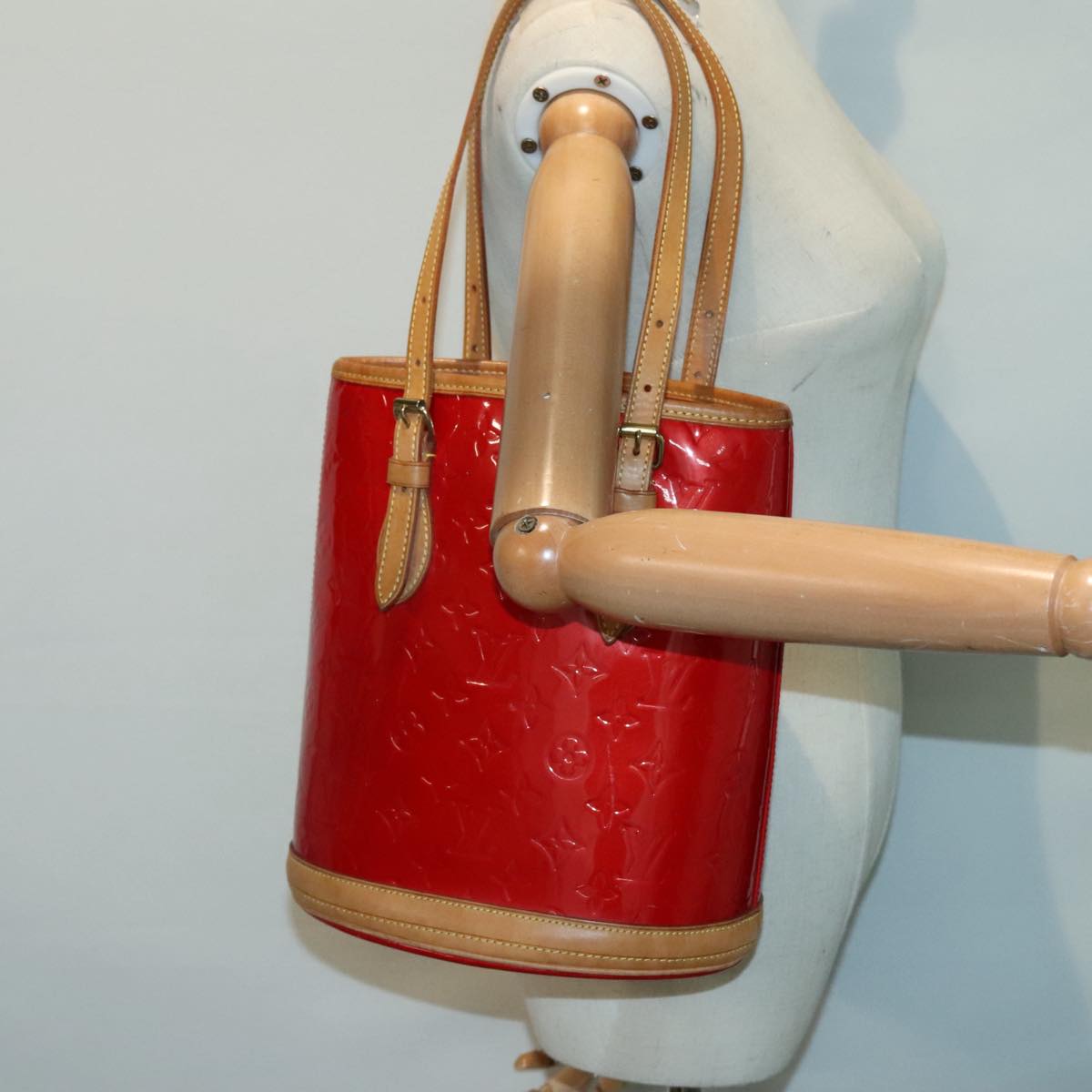 LOUIS VUITTON Monogram Vernis Bucket PM Shoulder Bag SPO Red LV Auth bs18759