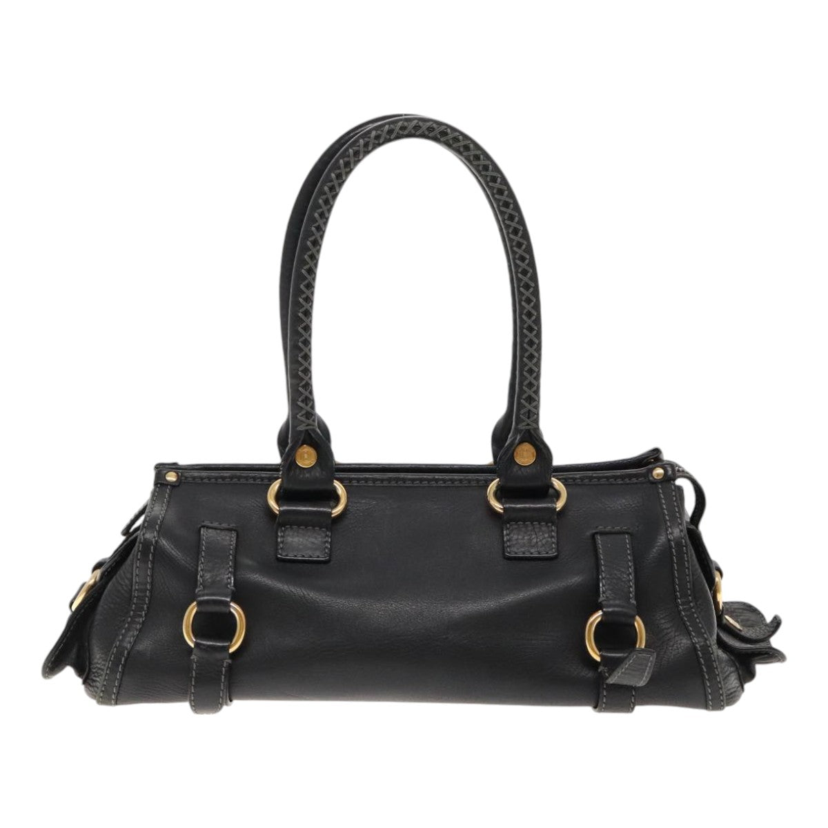 CELINE Hand Bag Leather Black Gold Auth bs18766 - 0