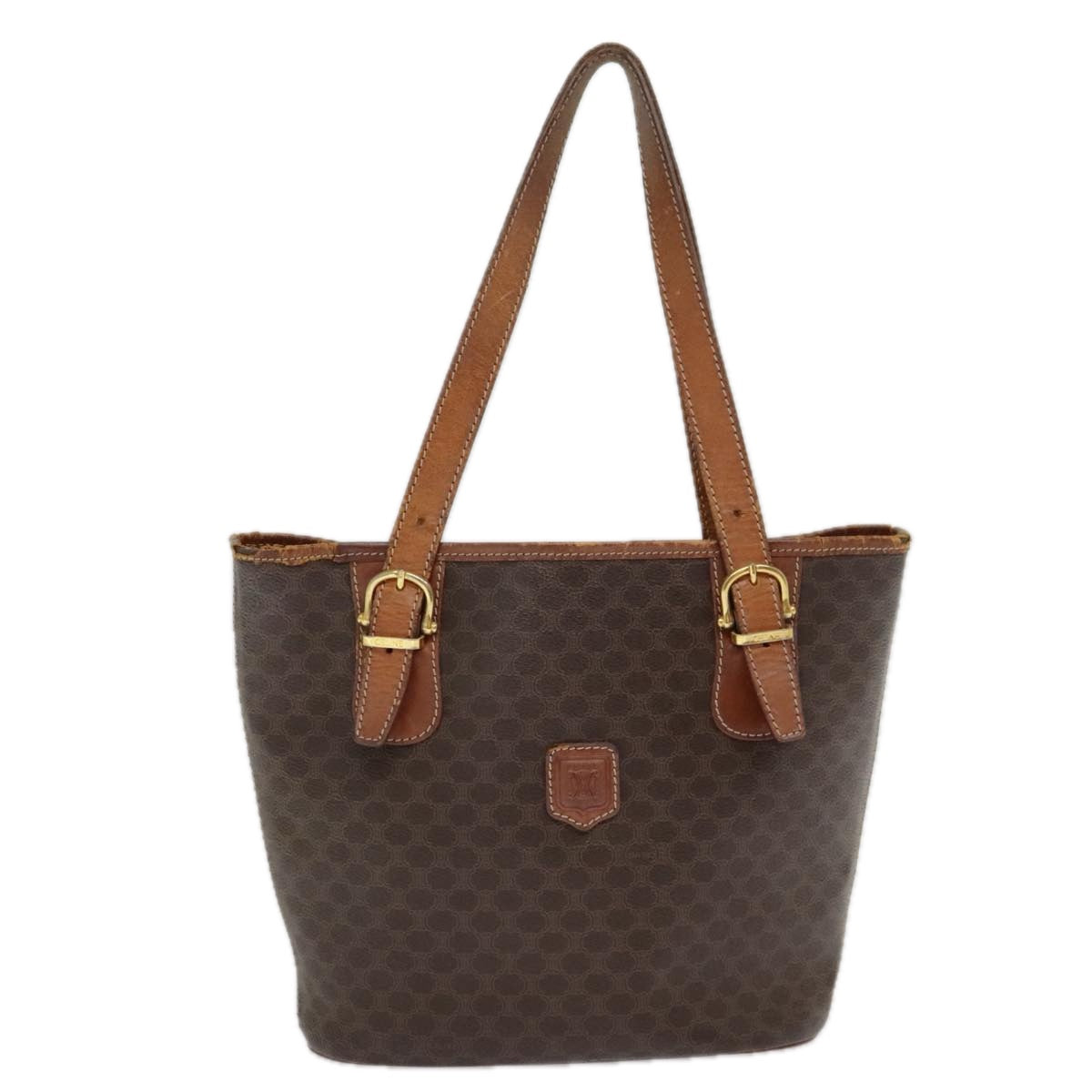 CELINE Macadam Canvas Tote Bag PVC Leather Brown Gold Auth bs18769