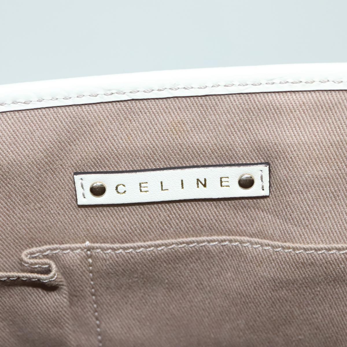 CELINE Boogie bag Hand Bag Canvas Beige Gold Auth bs18771