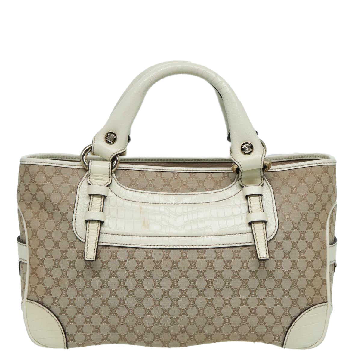 CELINE Boogie bag Hand Bag Canvas Beige Gold Auth bs18771 - 0