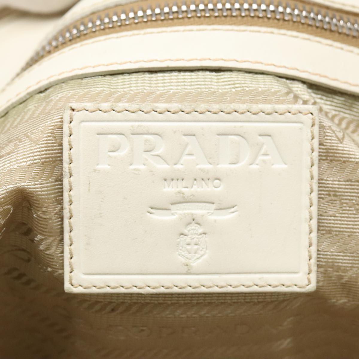 PRADA Tote Bag Canvas Leather Beige White Auth bs18796