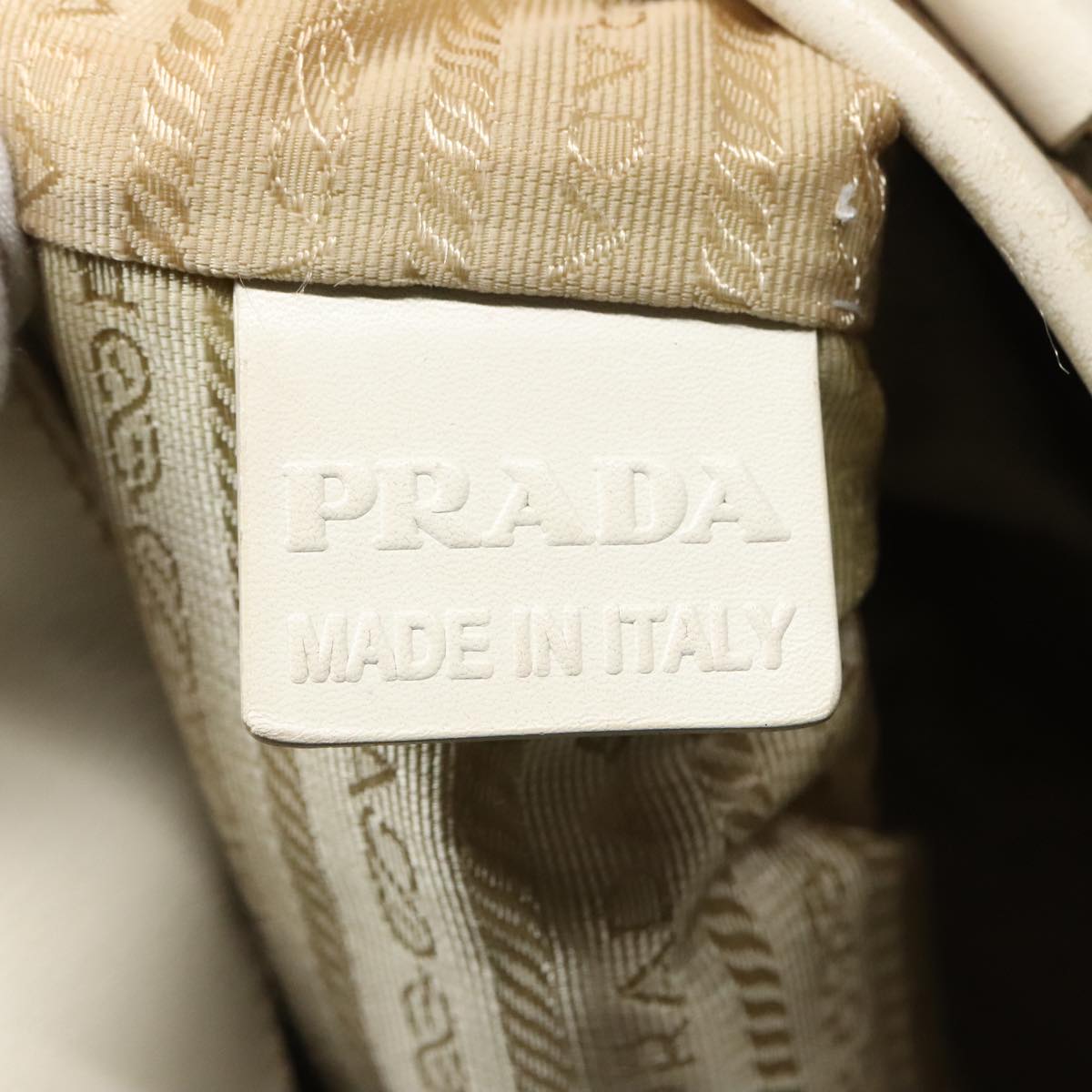 PRADA Tote Bag Canvas Leather Beige White Auth bs18796