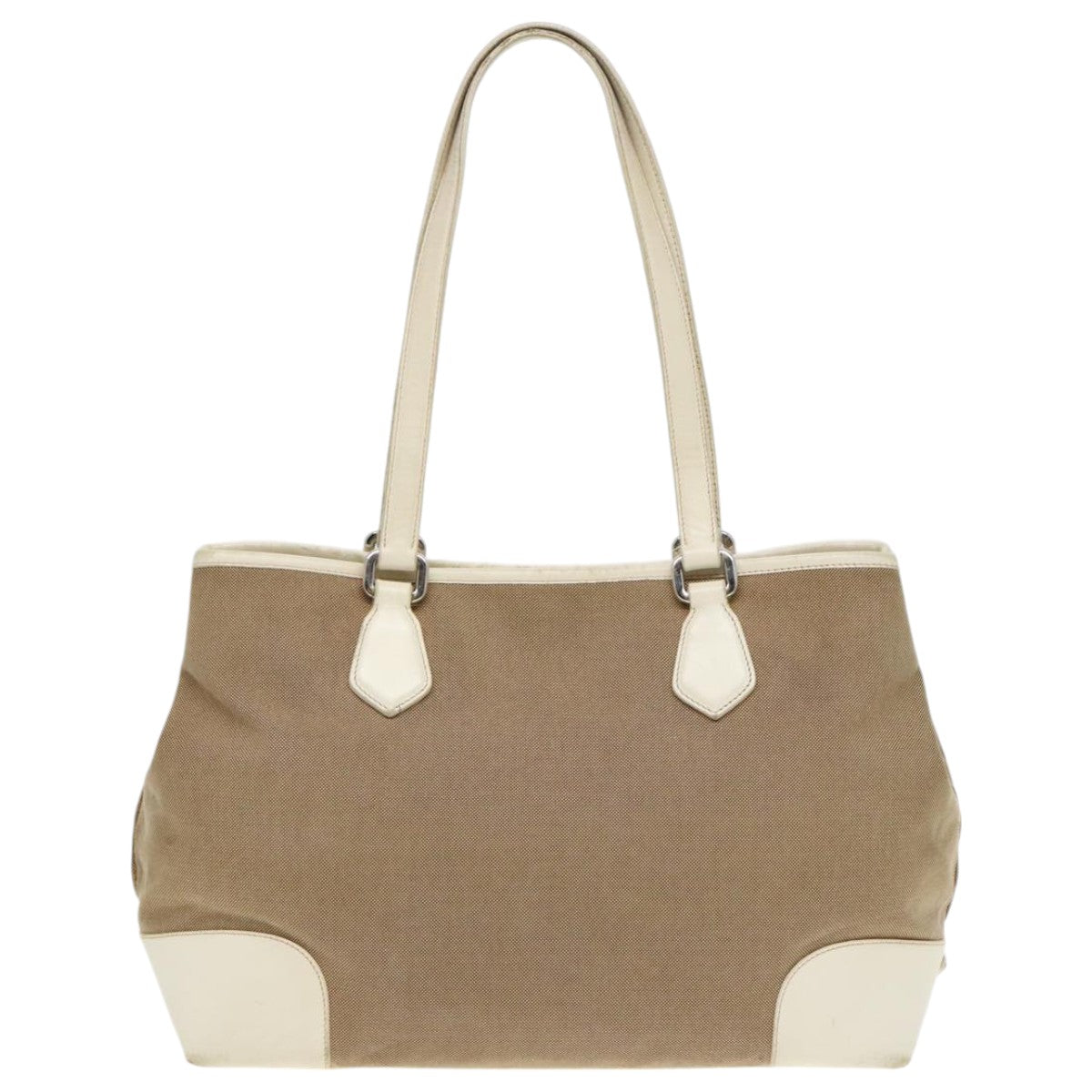 PRADA Tote Bag Canvas Leather Beige White Auth bs18796 - 0