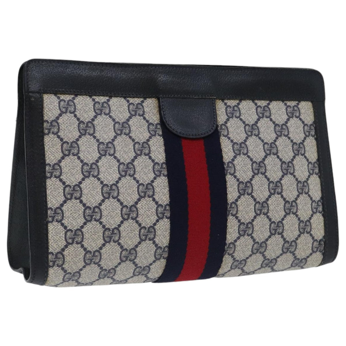 GUCCI GG Supreme Sherry Line Clutch Bag PVC Navy Red 89 01 002 Auth bs18800