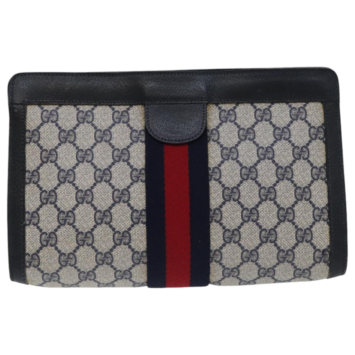 GUCCI GG Supreme Sherry Line Clutch Bag PVC Navy Red 89 01 002 Auth bs18800 - 0