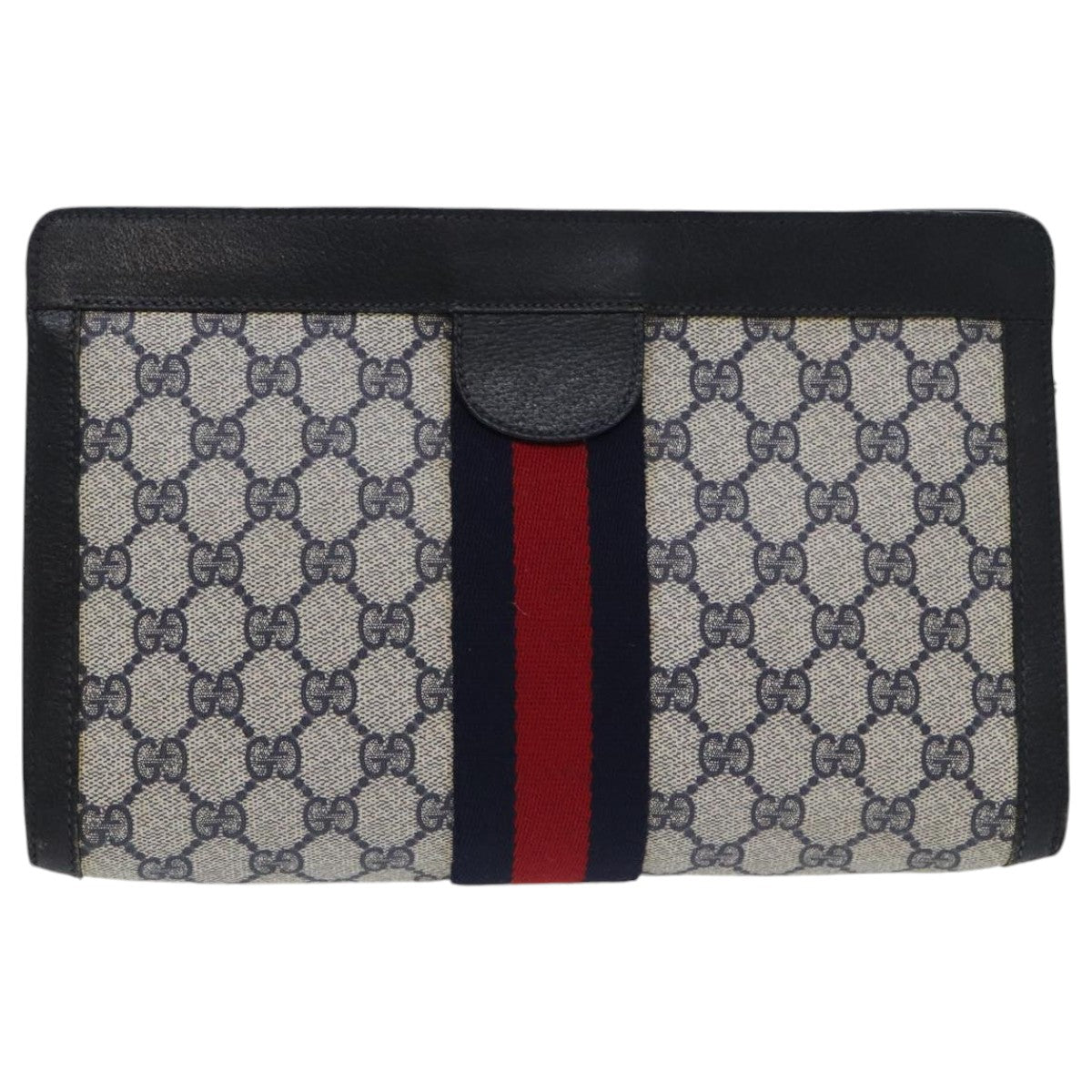 GUCCI GG Supreme Sherry Line Clutch Bag PVC Navy Red 89 01 002 Auth bs18800