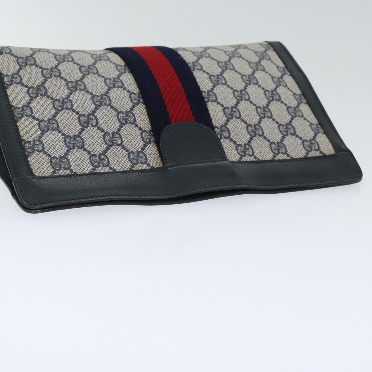 GUCCI GG Supreme Sherry Line Clutch Bag PVC Navy Red 89 01 002 Auth bs18800