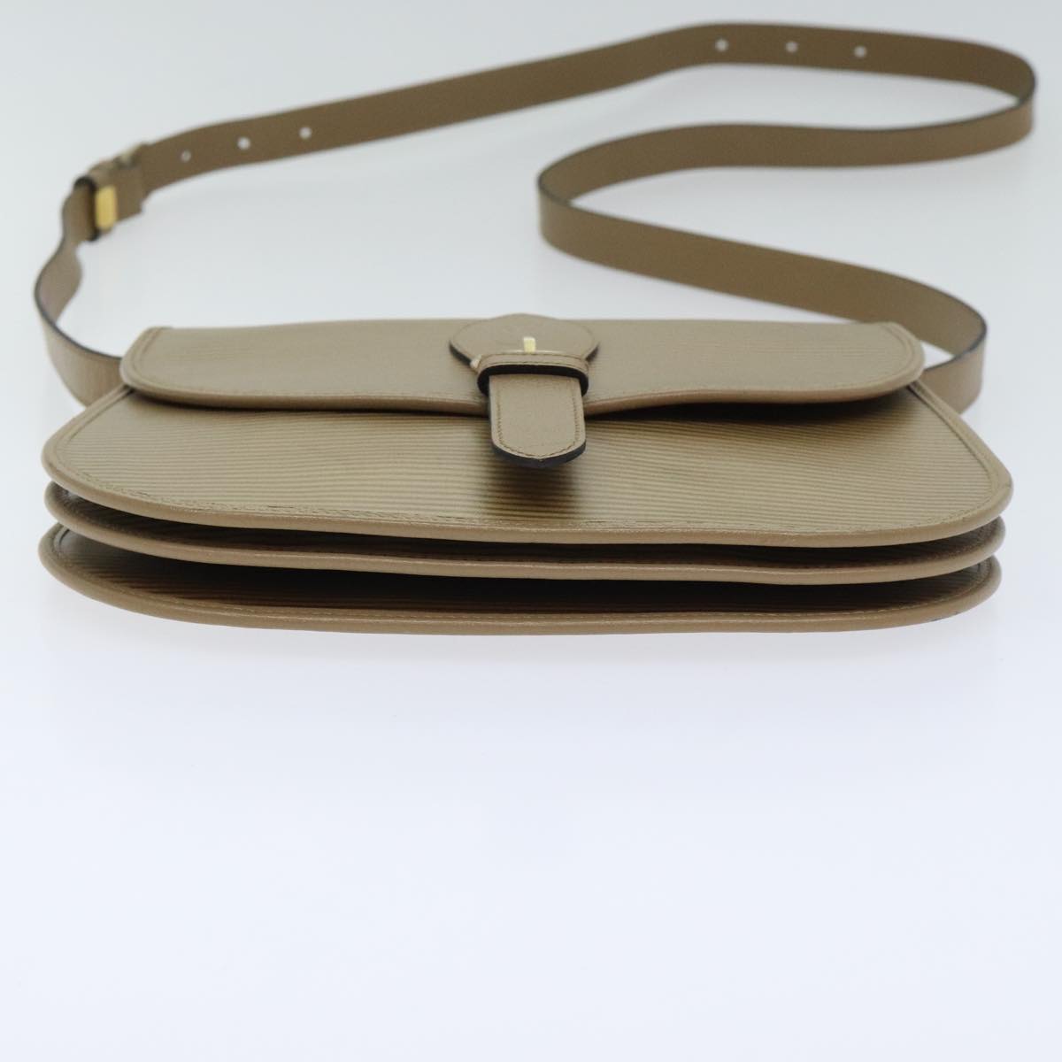 SAINT LAURENT Shoulder Bag PVC Beige Gold Auth bs18803