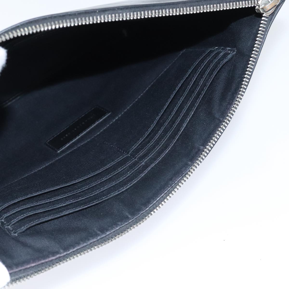 SAINT LAURENT Clutch Bag Leather Black Silver Auth bs18804