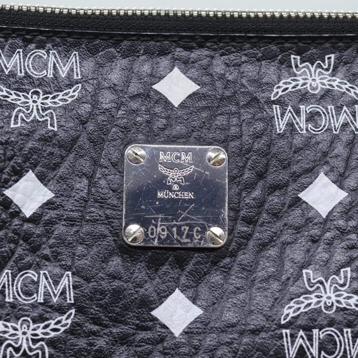 MCM Vicetos Logogram Clutch Bag PVC Leather Black Silver Auth bs18805