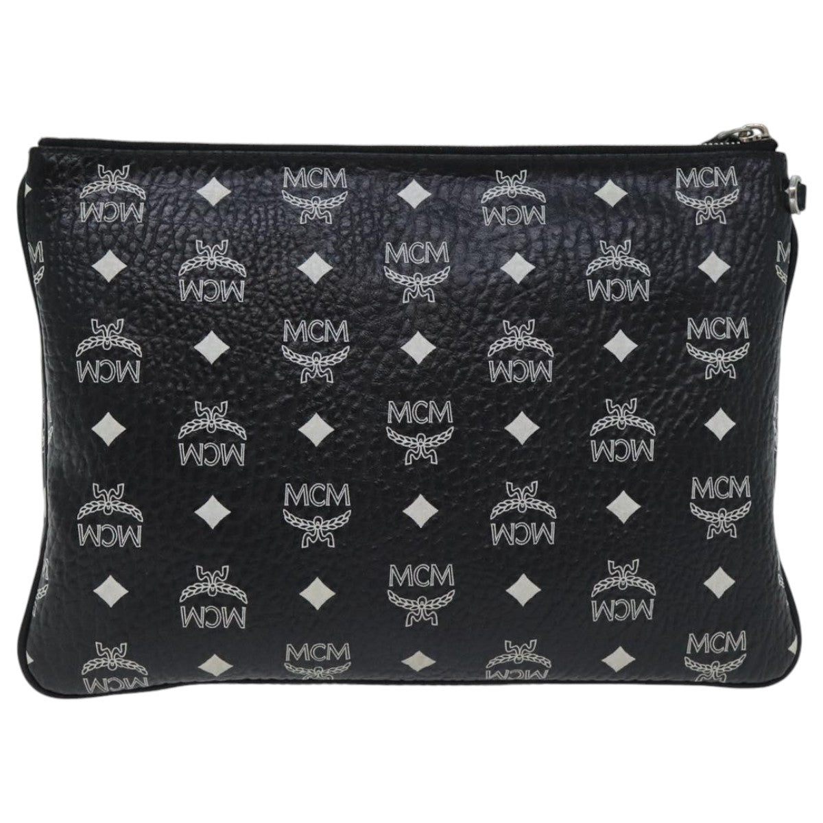 MCM Vicetos Logogram Clutch Bag PVC Leather Black Silver Auth bs18805 - 0