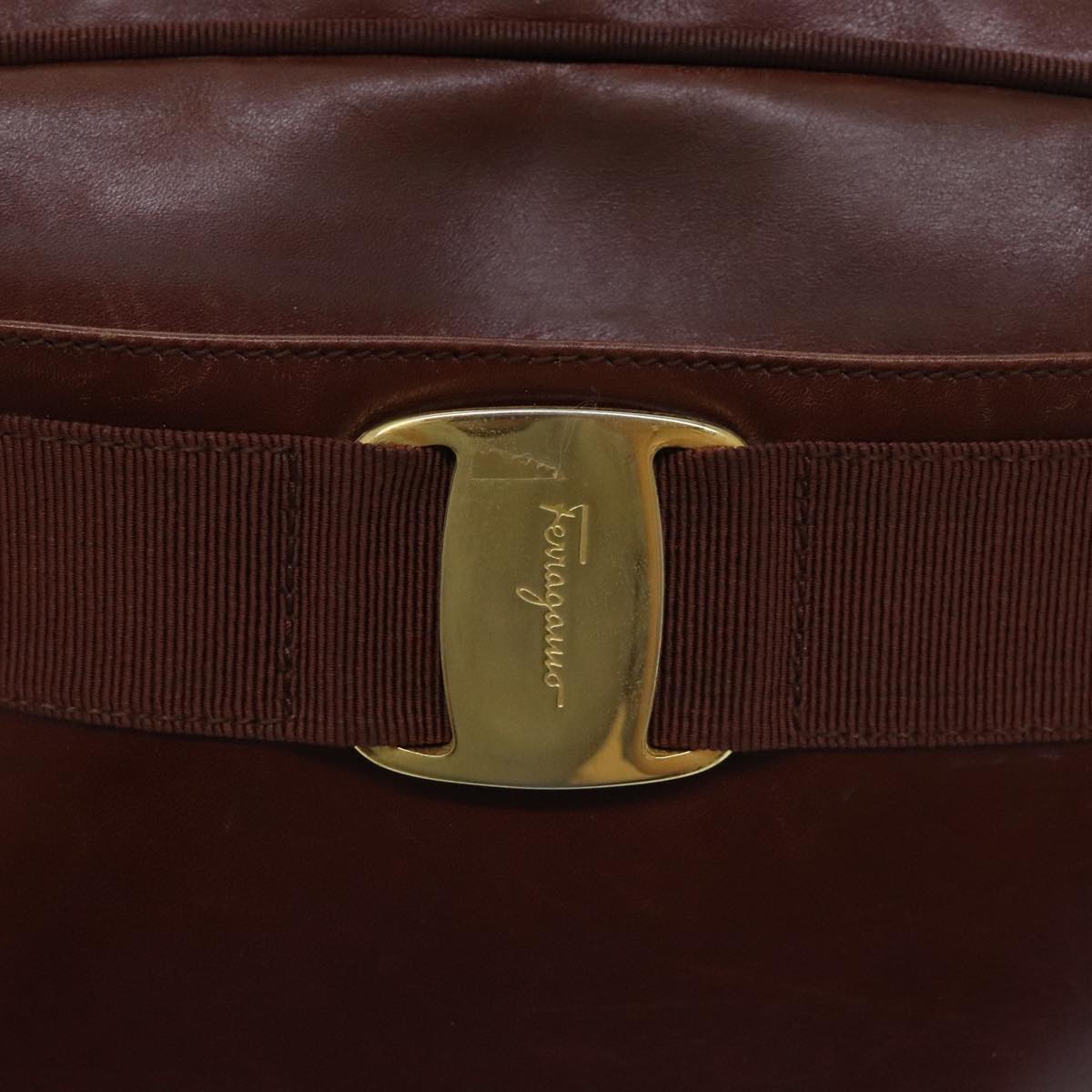 Salvatore Ferragamo Shoulder Bag Leather Brown Gold Auth bs18806