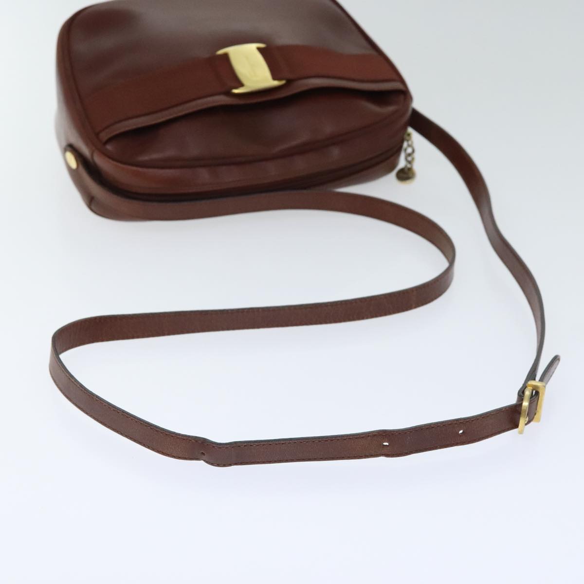 Salvatore Ferragamo Shoulder Bag Leather Brown Gold Auth bs18806