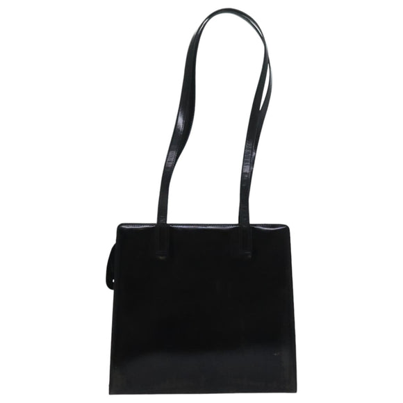 Salvatore Ferragamo Gancini Shoulder Bag Patent leather Black Gold Auth bs18810