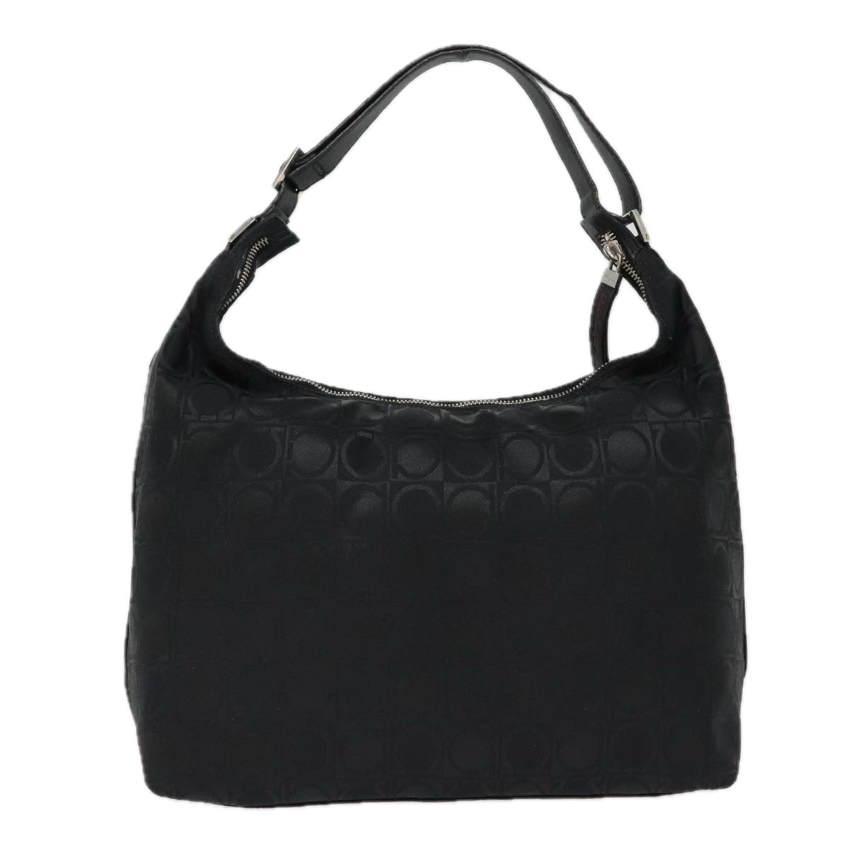 Salvatore Ferragamo Gancini Shoulder Bag Nylon Black Silver Auth bs18811 - 0