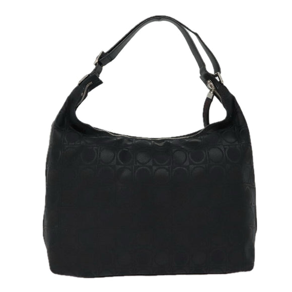 Salvatore Ferragamo Gancini Shoulder Bag Nylon Black Silver Auth bs18811