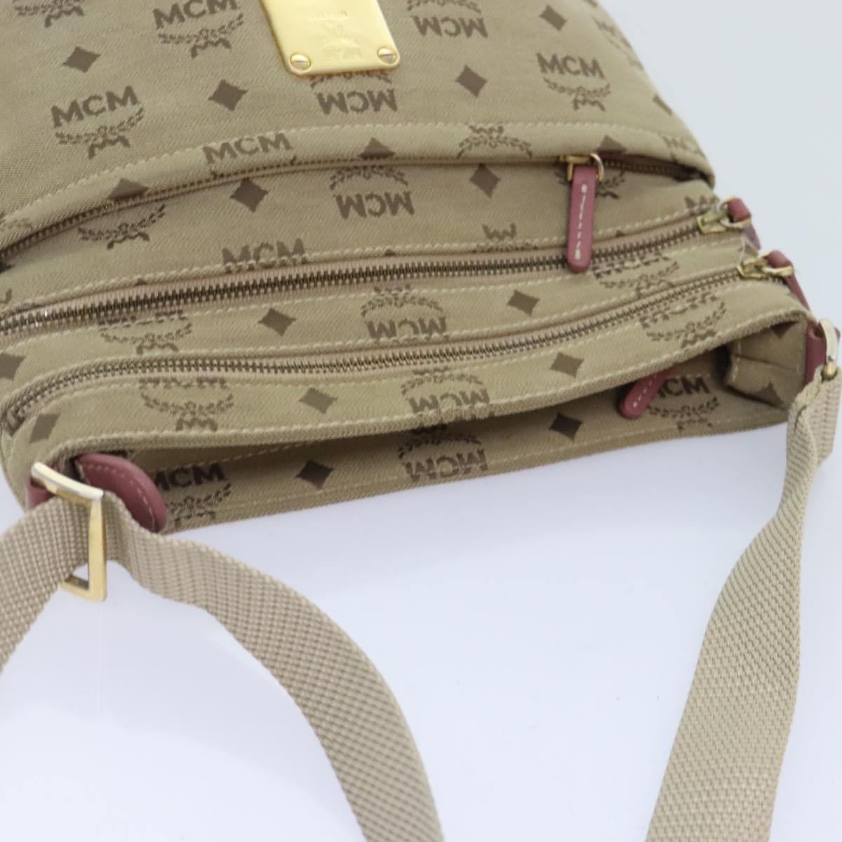 MCM Vicetos Logogram Shoulder Bag Canvas Beige Pink Gold Auth bs18812