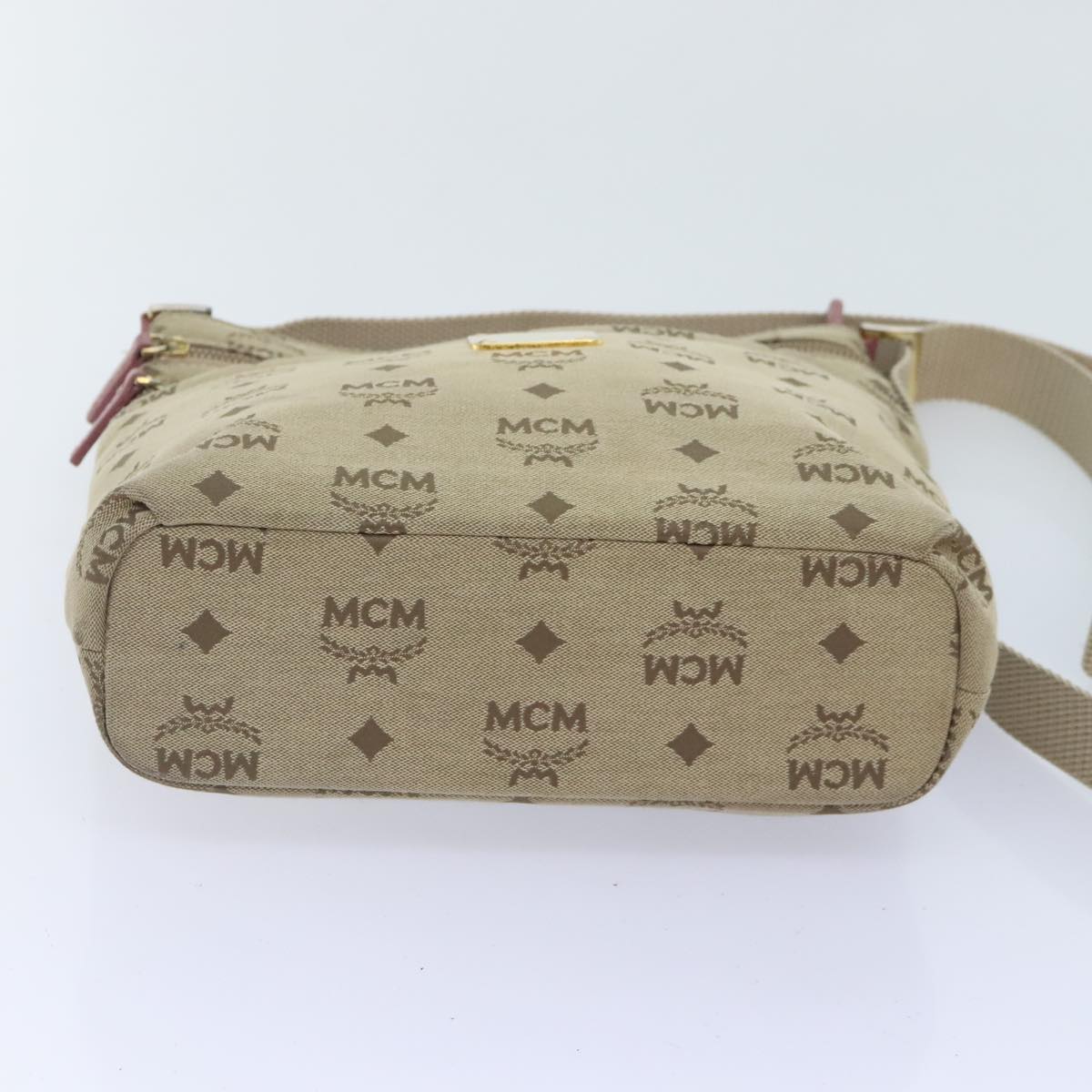 MCM Vicetos Logogram Shoulder Bag Canvas Beige Pink Gold Auth bs18812