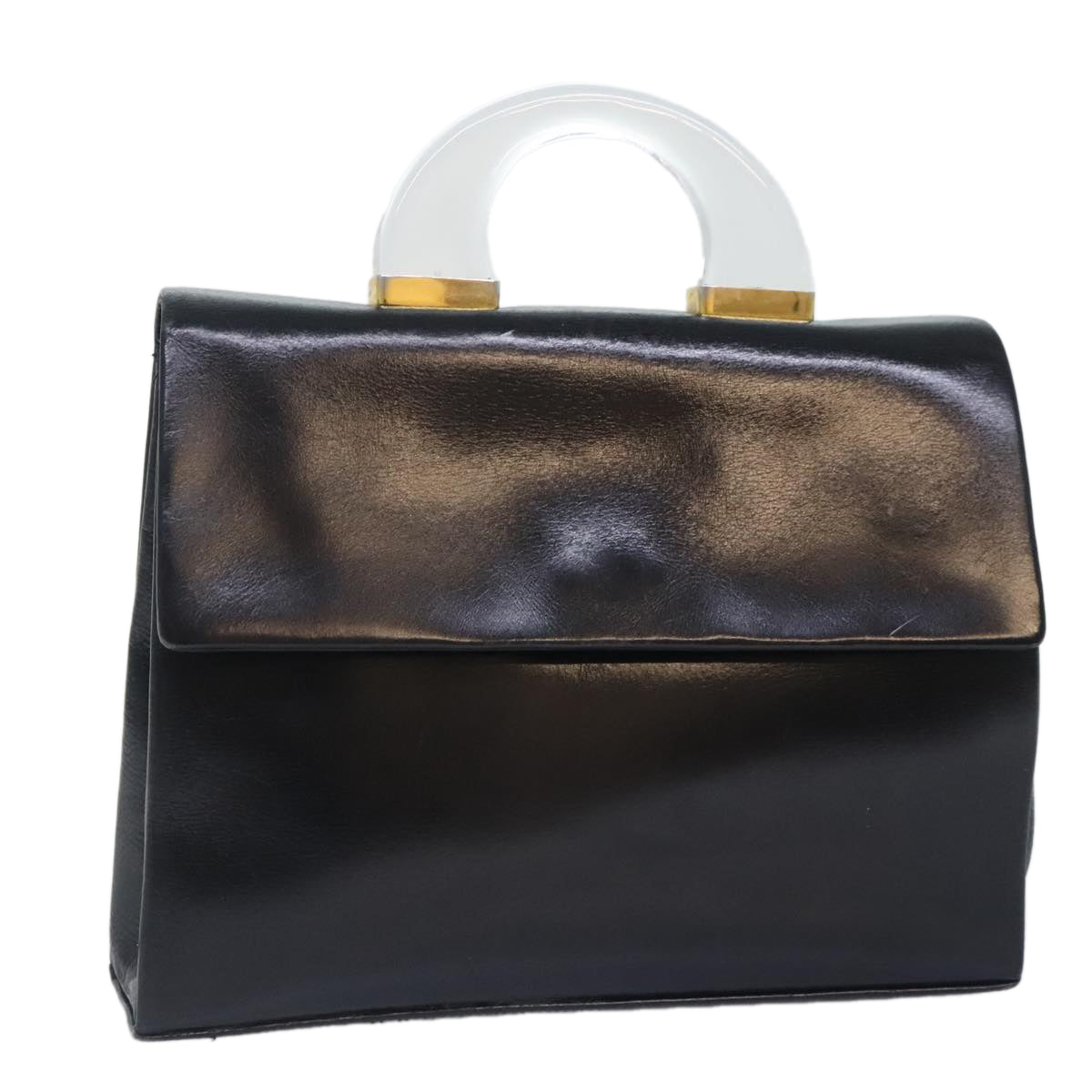 GIVENCHY Hand Bag Leather Black Gold Auth bs18815