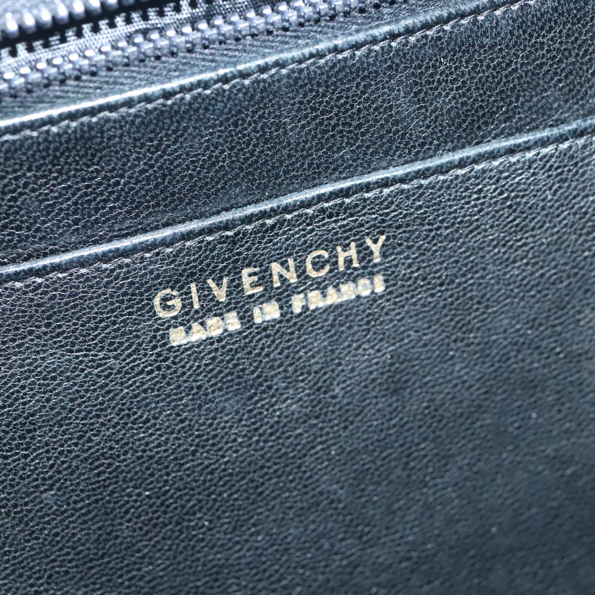 GIVENCHY Hand Bag Leather Black Gold Auth bs18815