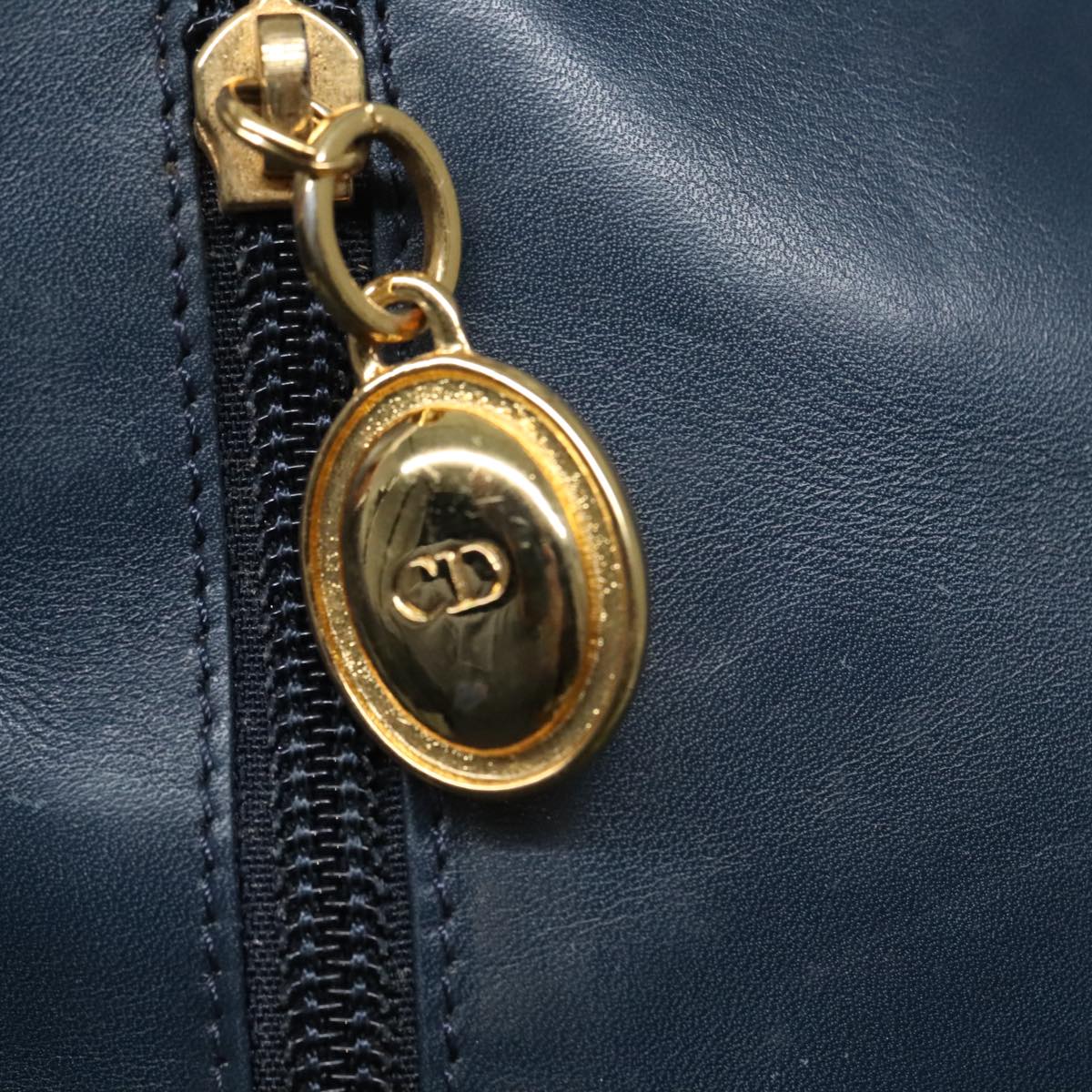 Christian Dior Shoulder Bag Leather Navy Gold Auth bs18817