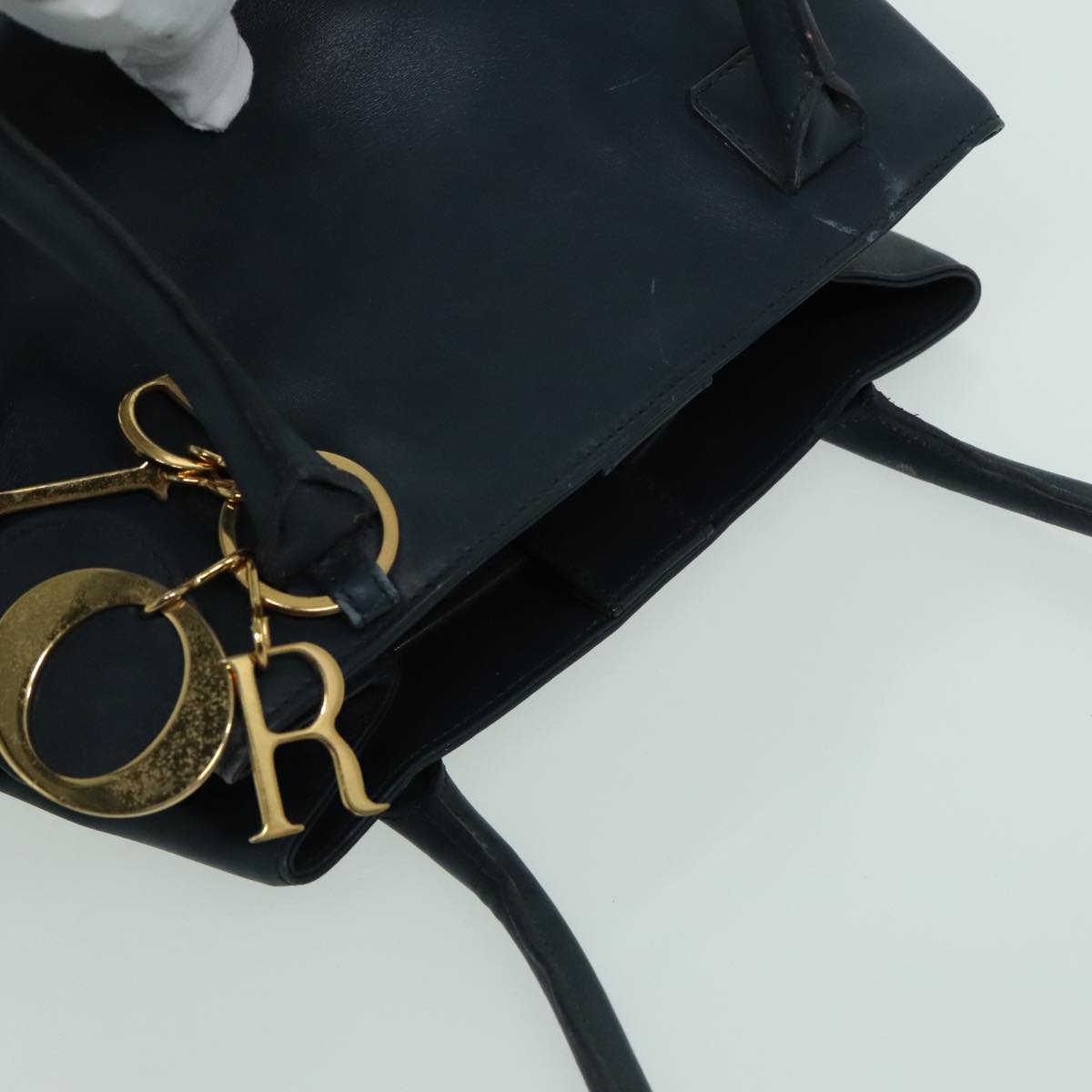 Christian Dior Shoulder Bag Leather Navy Gold Auth bs18817