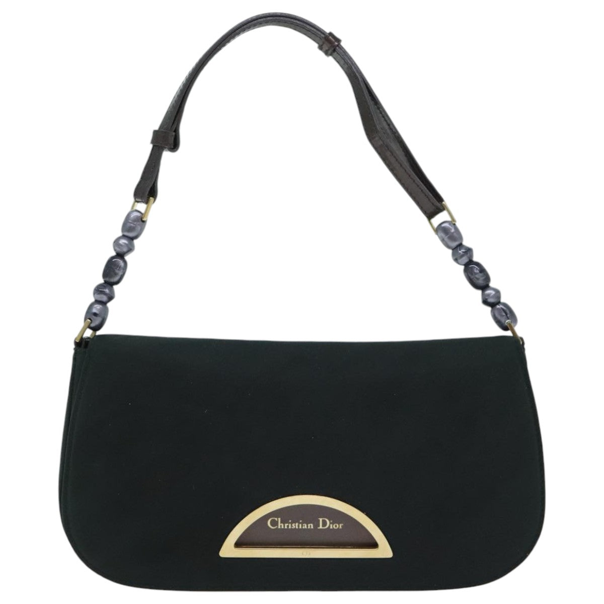 Christian Dior Maris Pearl Shoulder Bag Nylon Green Gold Auth bs18819 - 0