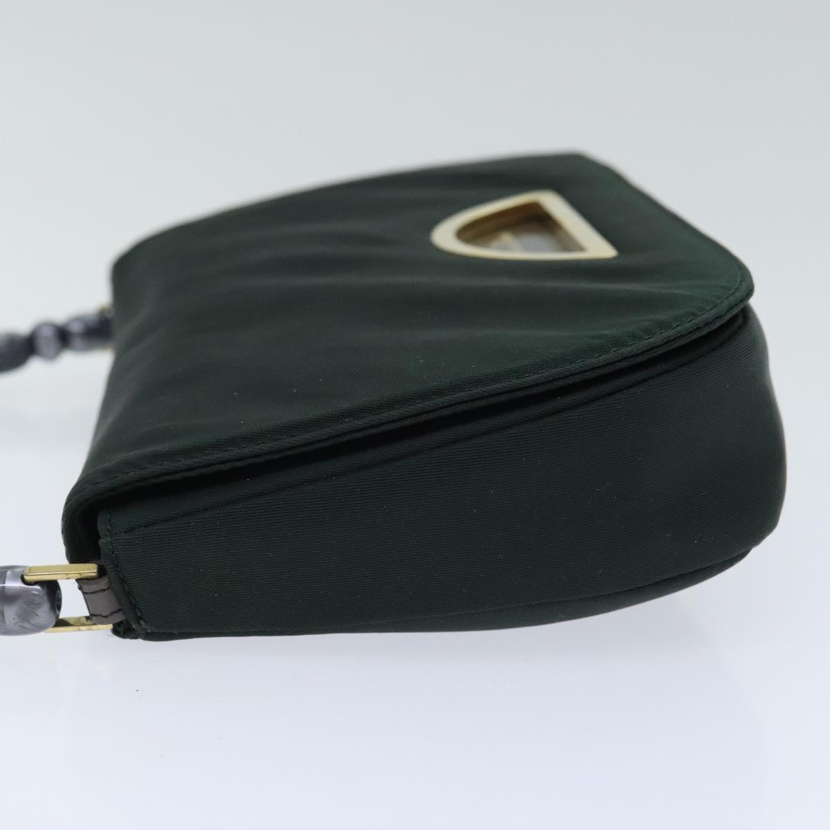 Christian Dior Maris Pearl Shoulder Bag Nylon Green Gold Auth bs18819