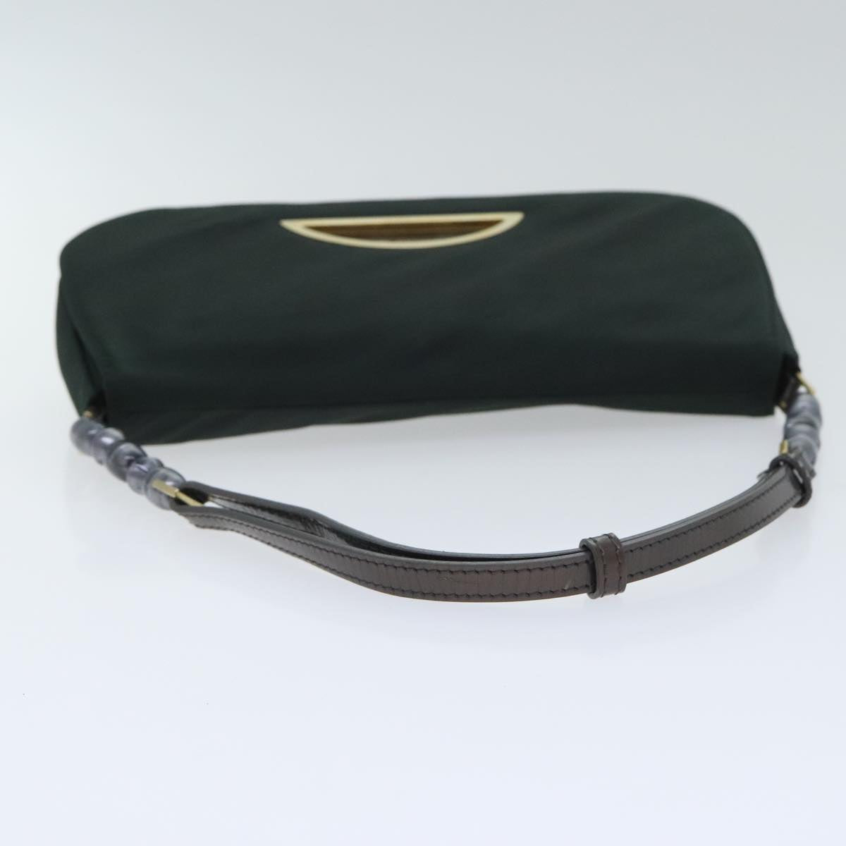 Christian Dior Maris Pearl Shoulder Bag Nylon Green Gold Auth bs18819