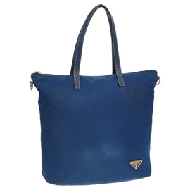 PRADA Tote Bag Nylon Blue Gold Auth bs18821