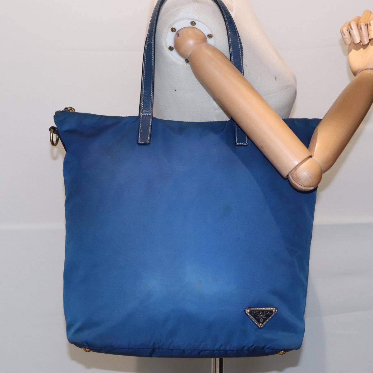 PRADA Tote Bag Nylon Blue Gold Auth bs18821