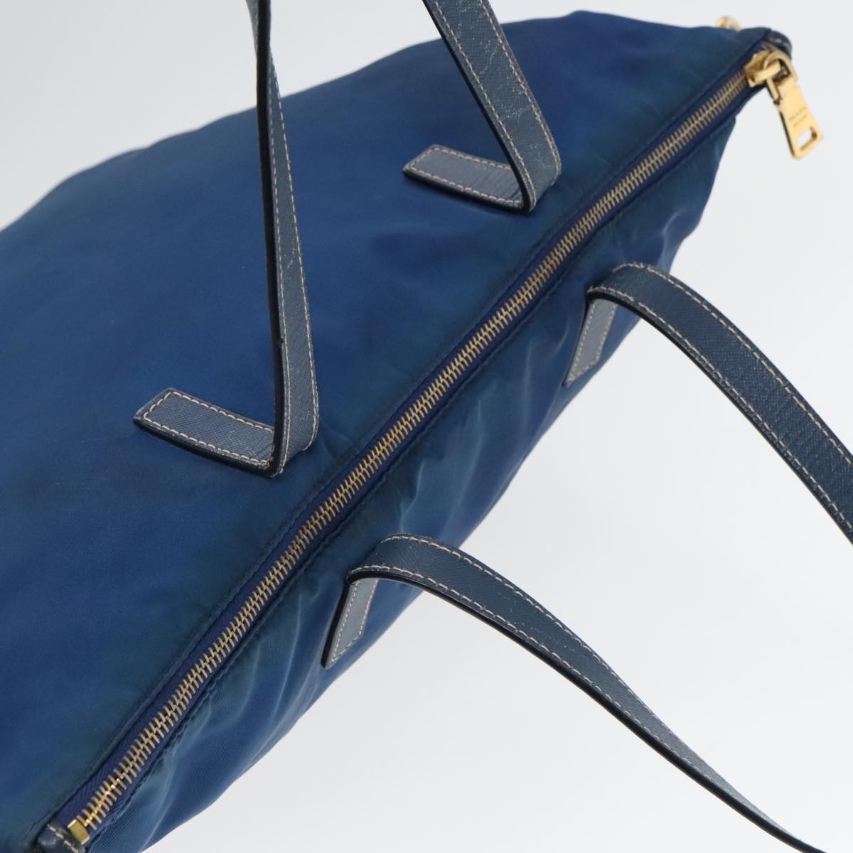 PRADA Tote Bag Nylon Blue Gold Auth bs18821